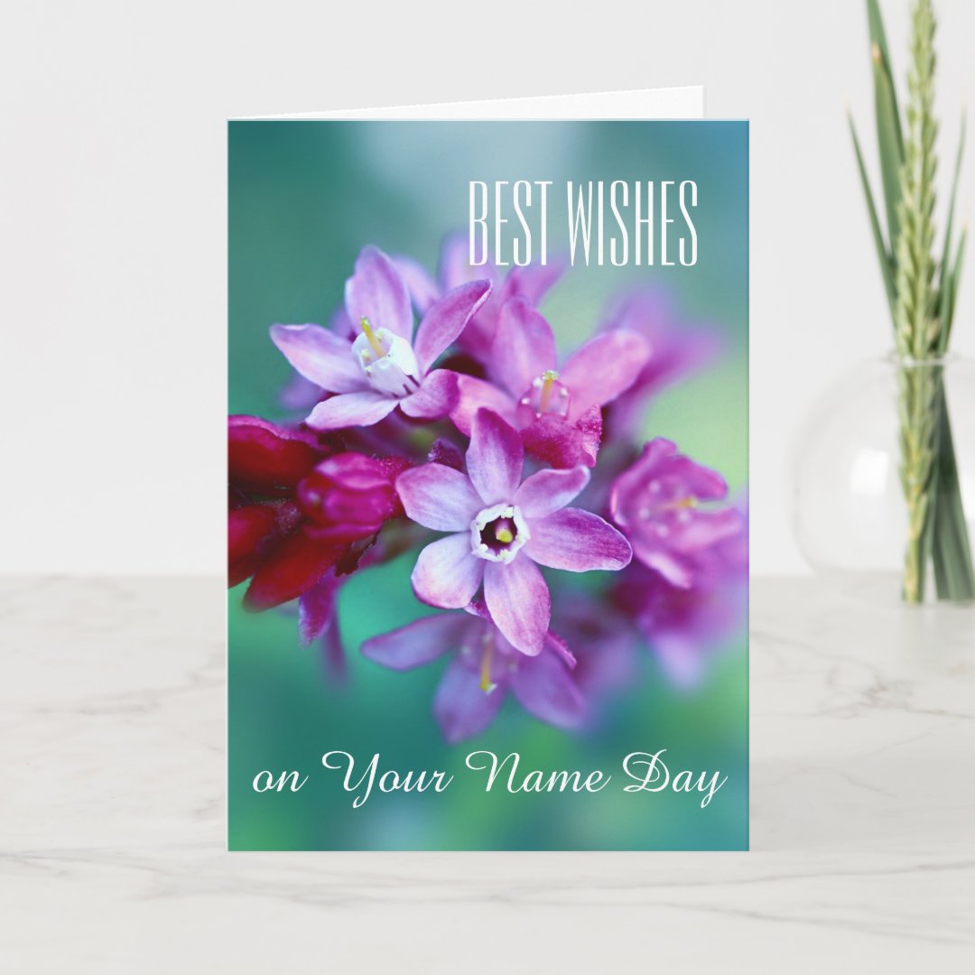 Best wishes, name day card spring flowers Zazzle