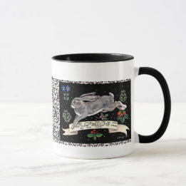 Best-Wishes Rabbit Mug, Running Hare with Flowers Mug