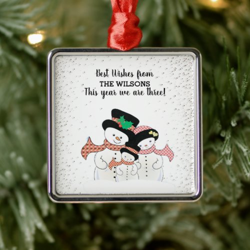 Best Wishes Snowman Family Christmas Metal Ornament