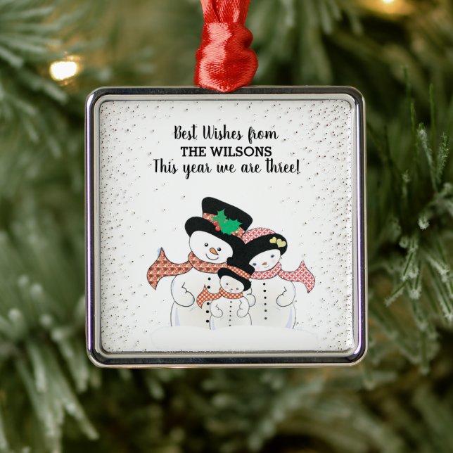 Best Wishes Snowman Family Christmas Metal Ornament (Tree)