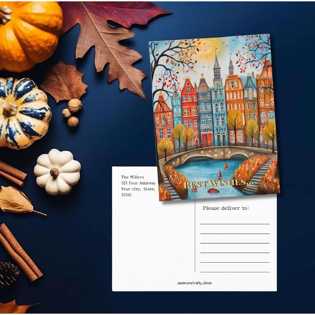 Best Wishes Whimsical Fall in Amsterdam  Postcard (Best Wishes Whimsical Fall in Amsterdam Postcard)