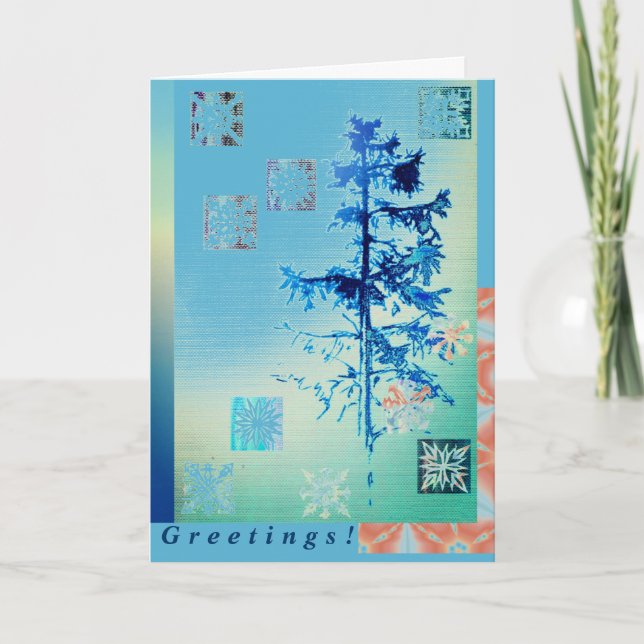 Best Wishes with Fir Tree & Snowflakes Holiday Card (Front)
