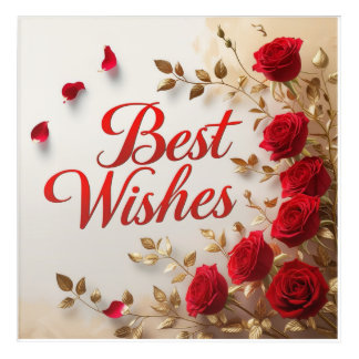 Best Wishes With Red Roses & Gold leaves Acrylic Print