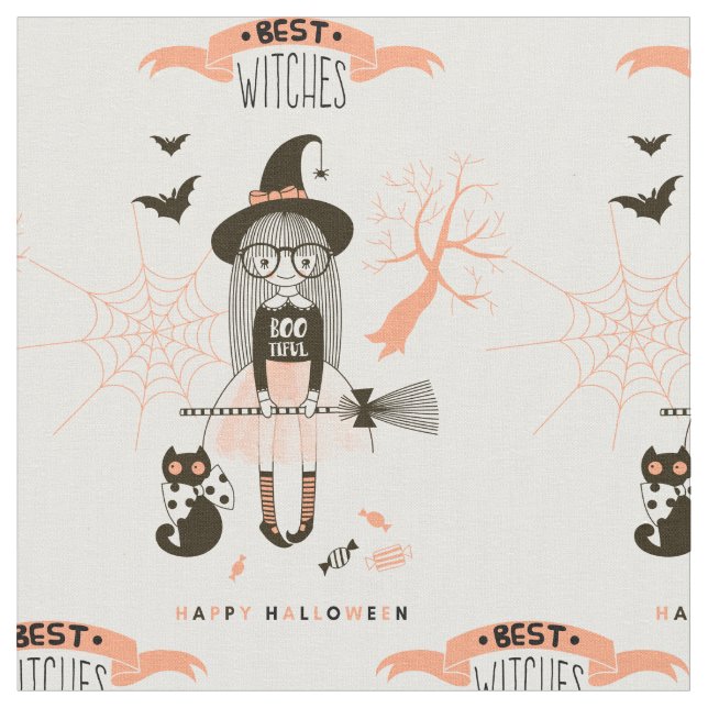 Best Witches Happy Halloween Fabric (Close Up)