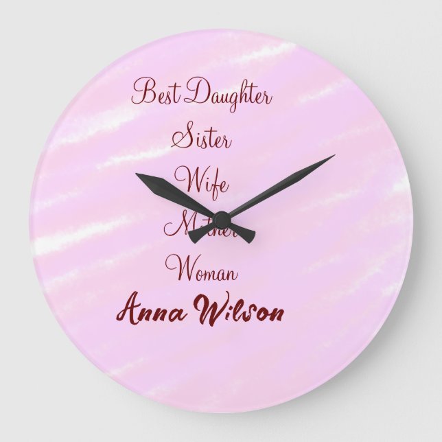 Best woman mom wife daughter add name text female large clock (Front)