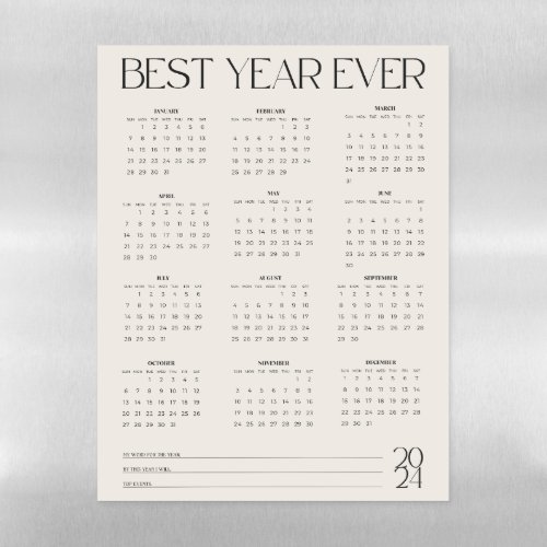 best year 2024 calendar Dry Erase Magnetic Sheet