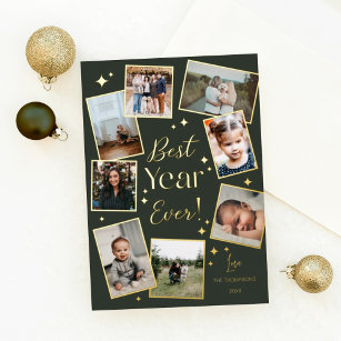 Best Year Ever! 8 Family Photo Scrapbook Collage Foil Holiday Card