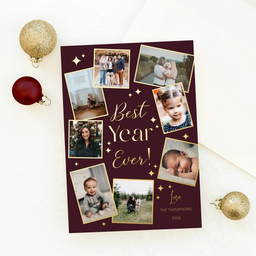 Best Year Ever 8 Family Photo Scrapbook Collage Foil Holiday Card