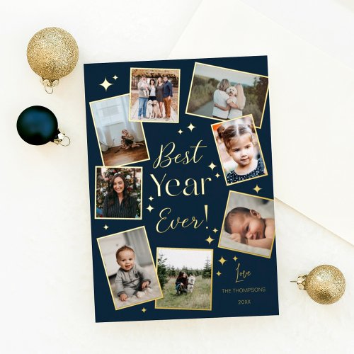 Best Year Ever 8 Family Photo Scrapbook Collage Foil Holiday Card