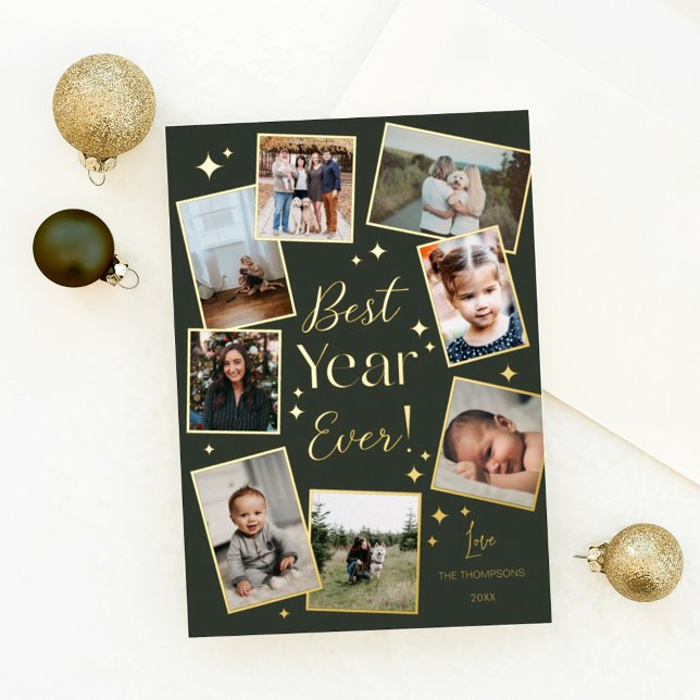 Best Year Ever! 8 Family Photo Scrapbook Collage Foil Holiday Card (Creator Uploaded)