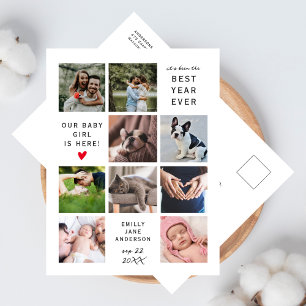 Best Year Ever Modern New Baby Photo Collage Postcard