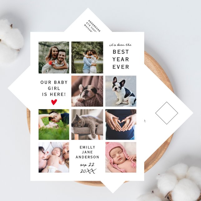 Best Year Ever Modern New Baby Photo Collage Postcard (Creator Uploaded)