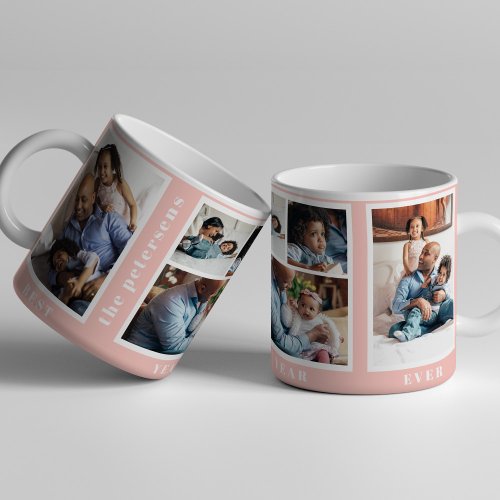 Best Year Ever simple family photo collage pink Coffee Mug
