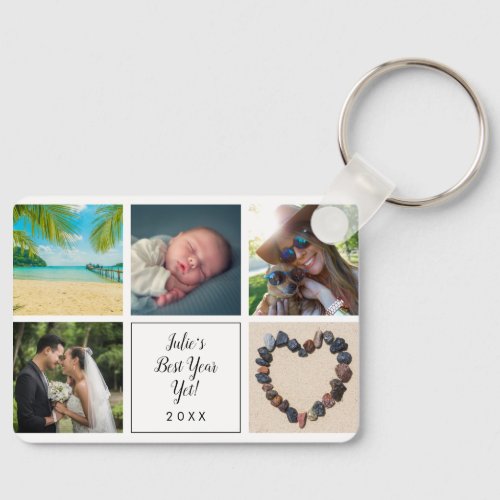 Best Year Yet Script 10 Photo Collage Keychain