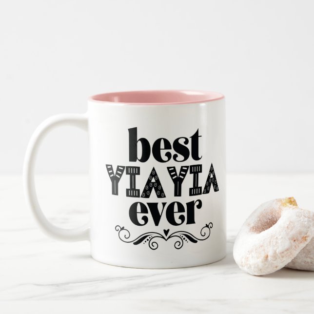 Best Yia Yia Ever Grandmother Two-Tone Coffee Mug (With Donut)