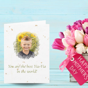 Best Yia-Yia In the World Photo Flower Cut Out Card
