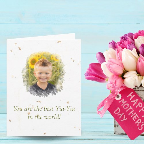 Best Yia_Yia In the World Photo Flower Cut Out Card