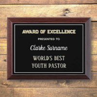 Best Youth Pastor Award Plaque