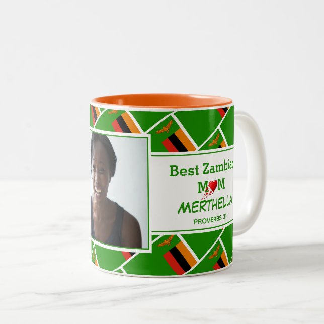 BEST ZAMBIAN MOM Personalized ZAMBIA FLAG Photo Two-Tone Coffee Mug (Front Right)