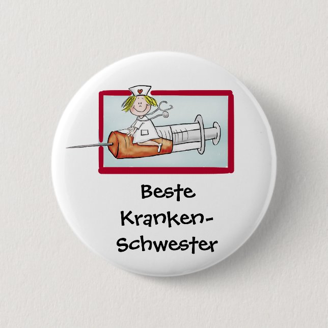 Beste Krankenschwester - Humorous Cartoon Nurse Button (Front)