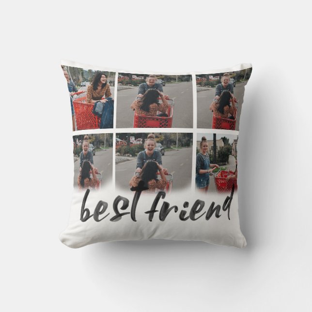 bestfriend gift 6 photo collage custom script throw pillow (Front)