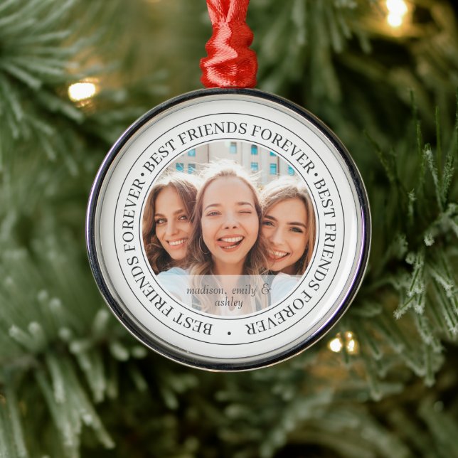 Bestfriends Forever BFF Simple Modern Custom Photo Metal Ornament (Tree)