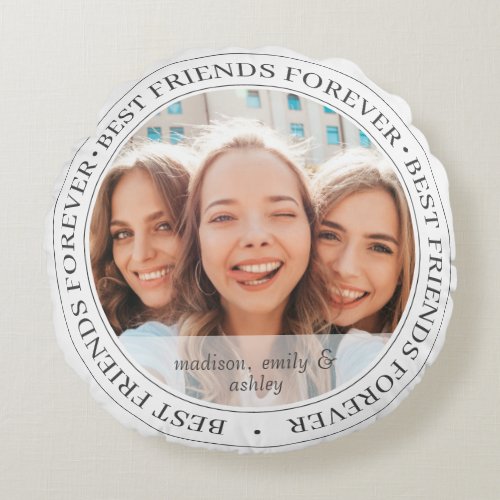 Bestfriends Forever BFF Simple Modern Custom Photo Round Pillow