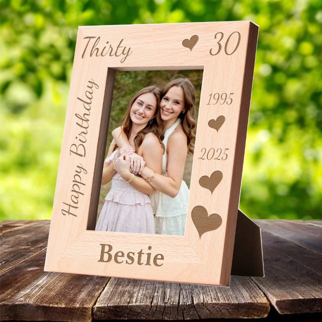 Bestie 30th Birthday Photo frame with name heart Engraved Frames (Bestie 30th Birthday Photo frame with name heart Engraved Frames)