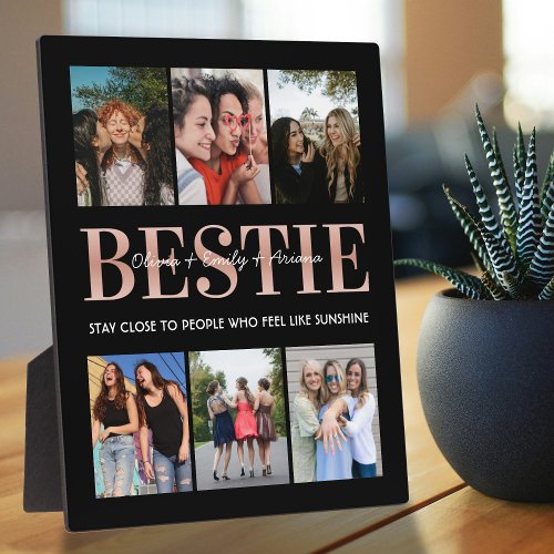 Bestie Best Friend Black Photo Collage Plaque