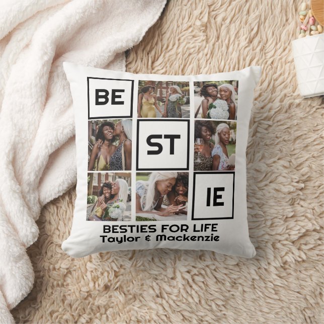 Bestie Best Friends 7 Photos and Personalized Text Throw Pillow (Blanket)