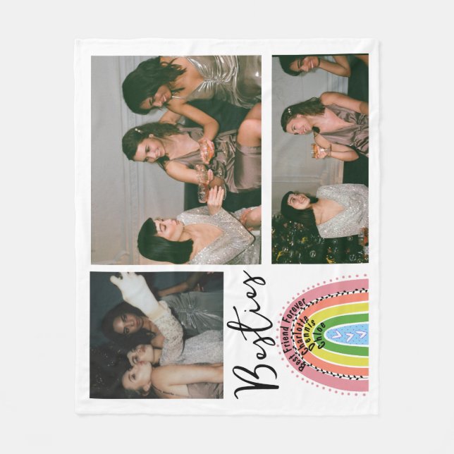 Bestie Best Friends Forever Rainbow Photo Collage Fleece Blanket (Front)