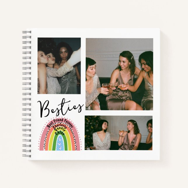 Bestie Best Friends Forever Rainbow Photo Collage Notebook (Front)