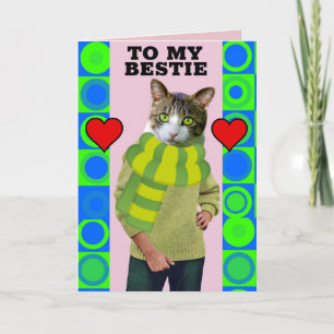 BESTIE BFF RETRO VALENTINE'S DAY CAT GREETING CARD