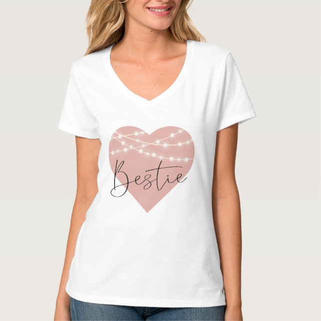 BESTIE BFF Rose Gold Heart String Lights T-Shirt (Front)