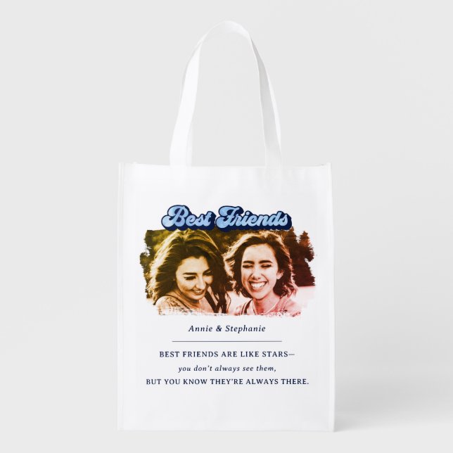 Bestie Blue Best Friends Photo Grocery Bag (Front)