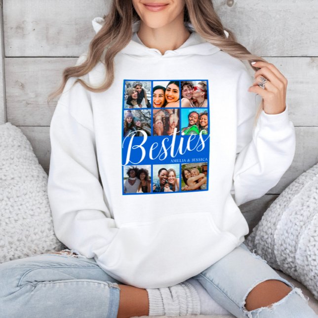 Bestie Blue & White 9 Photo Collage Hoodie (Creator Uploaded)