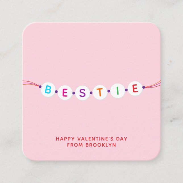 Bestie cute friendship bracelet pink Valentine's Enclosure Card (Front)