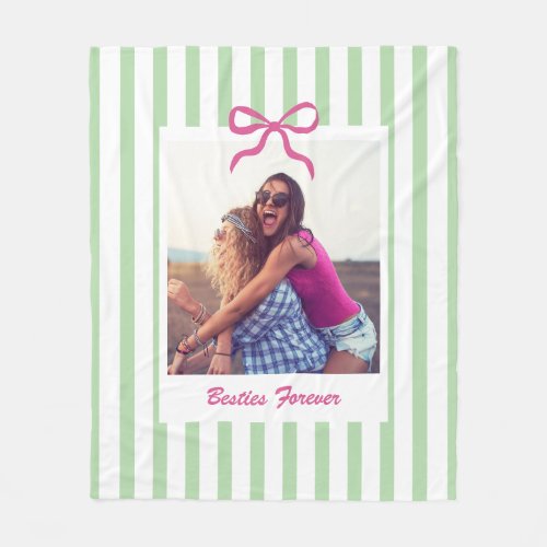 Bestie Friends Birthday Gift Custom Photo Stripe Fleece Blanket