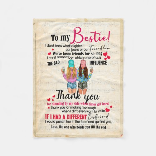 Bestie Gifts  Letter To My Bestie Thank You Fleece Blanket