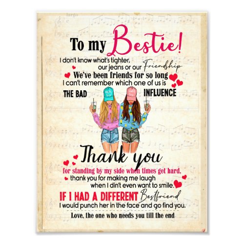 Bestie Gifts  Letter To My Bestie Thank You Photo Print