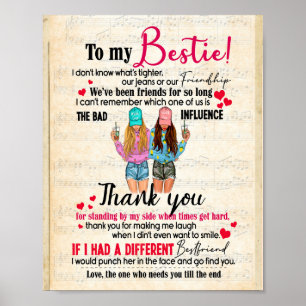 Bestie Gifts Letter To My Bestie Thank You Poster