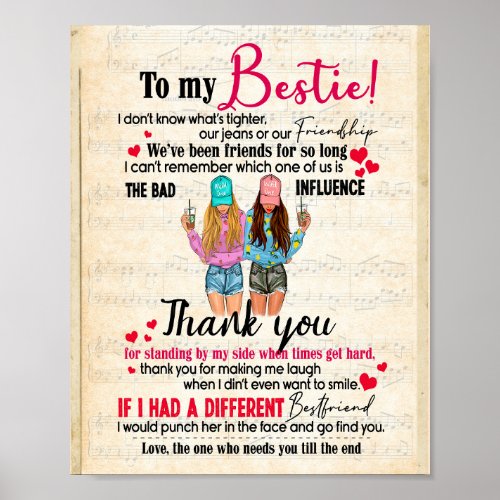 Bestie Gifts  Letter To My Bestie Thank You Poster