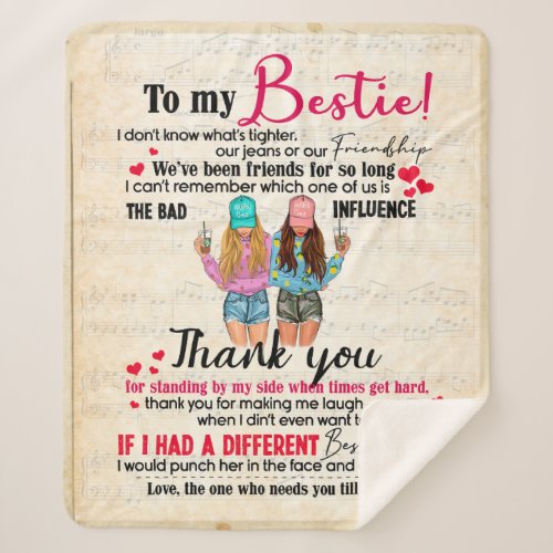 Bestie Gifts  Letter To My Bestie Thank You Sherpa Blanket