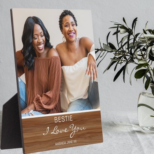 Bestie I Love You Rustic Wood Effect Photo Plaque