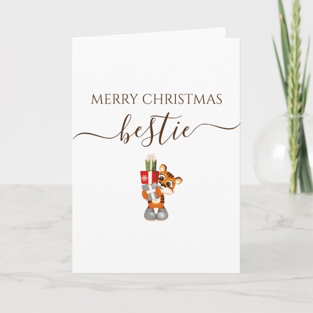 Bestie Merry Chirstmas Tiger Gift Card (Front)