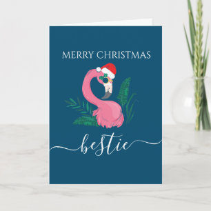 Bestie Merry Christmas party flamingo Card