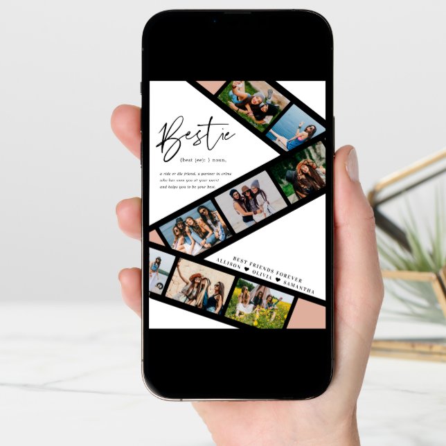 Bestie | Modern 8 Photo Film Strip Collage Card (Front Digital)