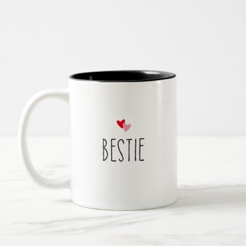Bestie  Modern Custom Color Heart Bestie Photo Two_Tone Coffee Mug
