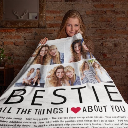 Bestie Photo Collage Things We Love About You List Fleece Blanket