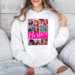 Bestie Pink & White 9 Photo Collage Hoodie<br><div class="desc">Highlight cherished memories with this vibrant 9-square photo template on a bright pink background, featuring bold "Bestie" text in a chic handwritten style. Celebrate your bond by customizing it with names and unique photos, creating a thoughtful and personal keepsake. Perfect for best friends, birthdays, Galentine's Day, or any special occasion,...</div>